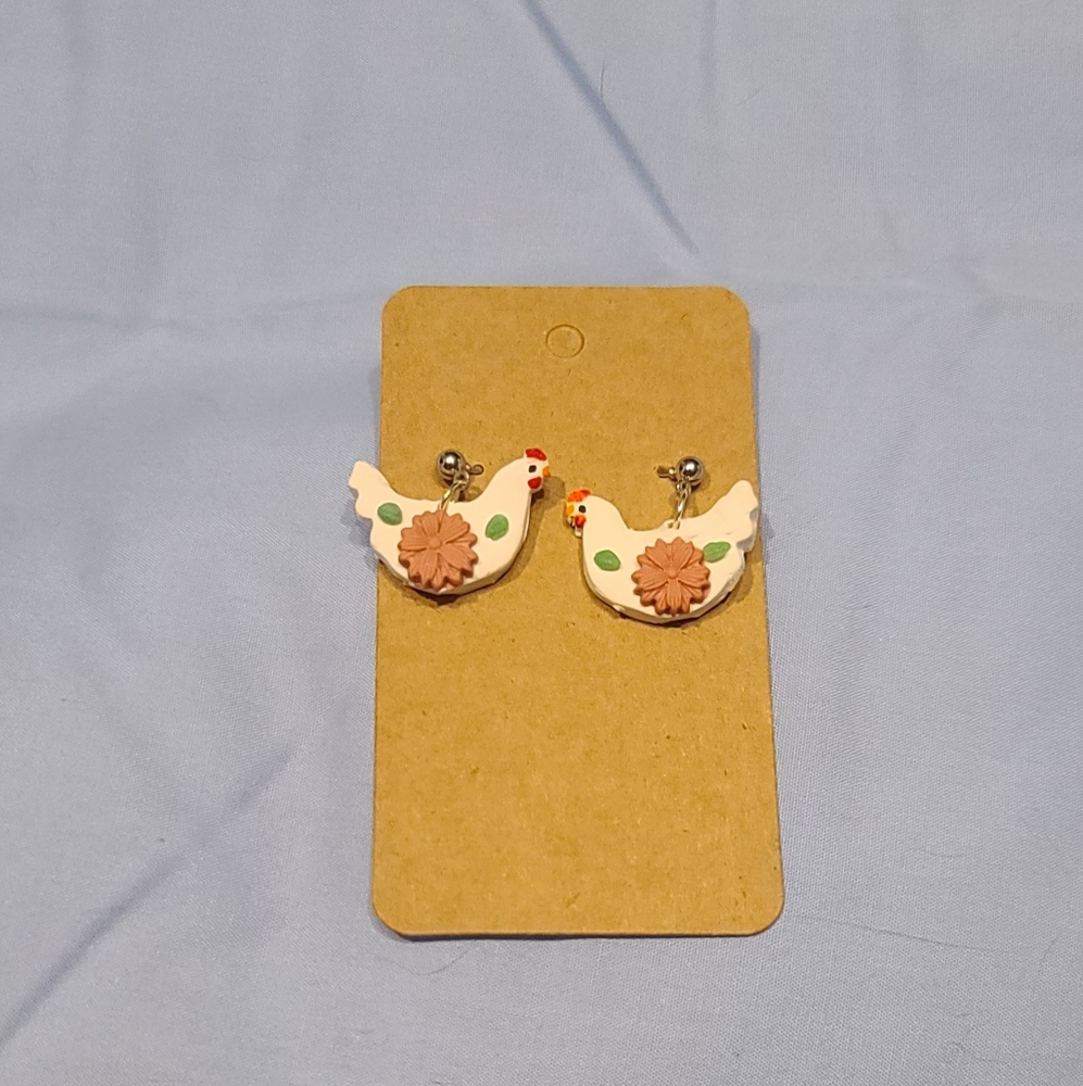 Clay Chicken Earrings